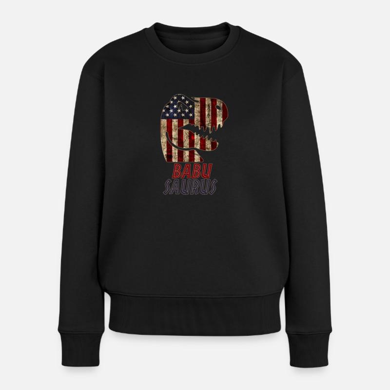 Patriotic Babu Dinosaur - Frauen Premium Bio Pullover - Schwarz