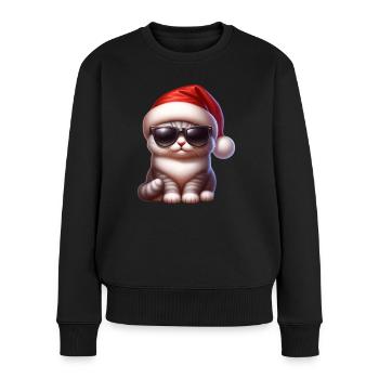 Süße Weihnachts Katze mit Sonnenbrille - Frauen Premium Bio Pullover - Schwarz - Vorne - Julia (174cm)