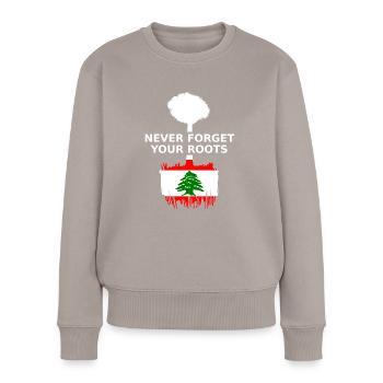 Libanon Never Forget Your Roots - Frauen Premium Bio Pullover - Taupe - Vorne - Julia (174cm)