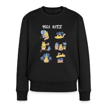 Katzen Yoga - Frauen Premium Bio Pullover - Schwarz - Vorne - Julia (174cm)
