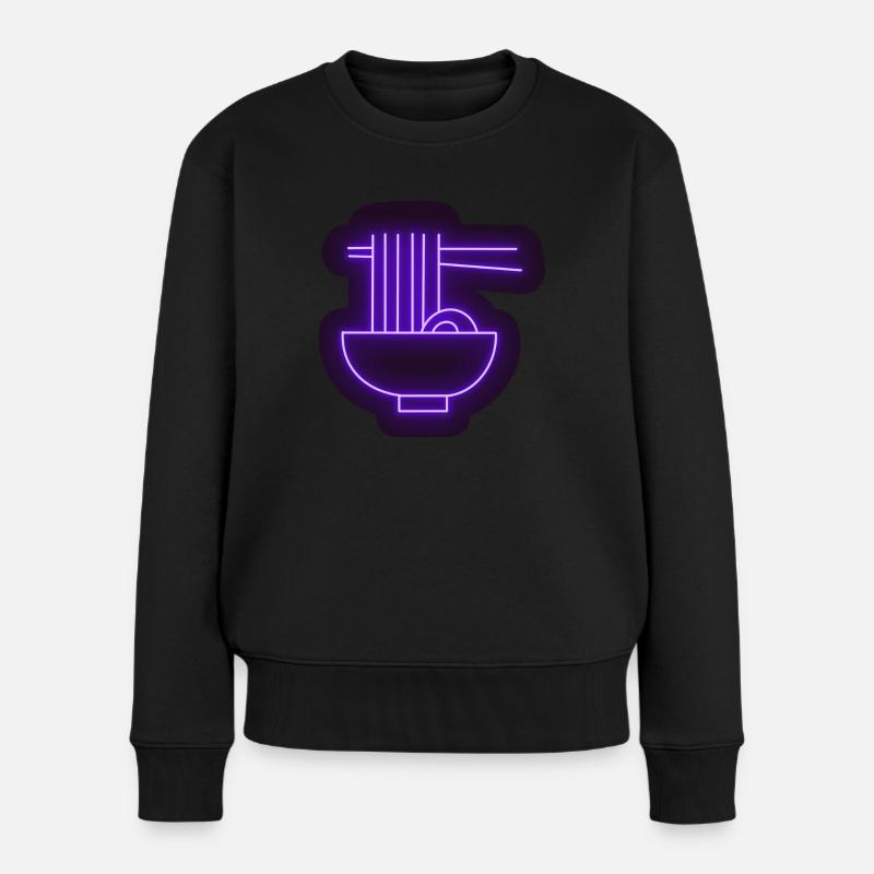 Lila Neon Ramen Aufkleber - Frauen Premium Bio Pullover - Schwarz