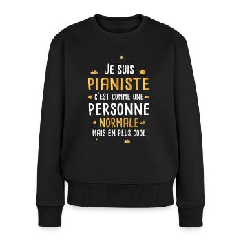 Pianiste cadeau fête des mères humour piano - Pull Premium bio Femme - noir - Devant - Julia (174cm)