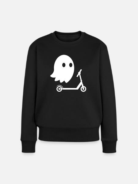 Niedliches Gespenst auf Scooter - Halloween - Frauen Premium Bio Pullover - Schwarz