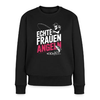 Echte Frauen angeln – Angelshirt für Frauen - Frauen Premium Bio Pullover - Schwarz - Vorne - Julia (174cm)