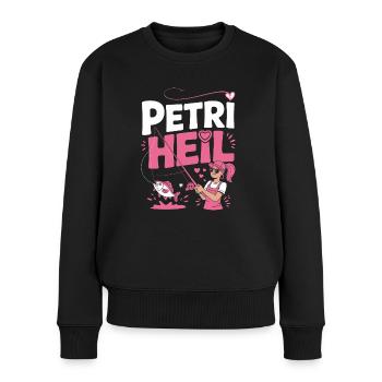 Petri Heil – Angelshirt für Frauen mit Herz - Frauen Premium Bio Pullover - Schwarz - Vorne - Julia (174cm)