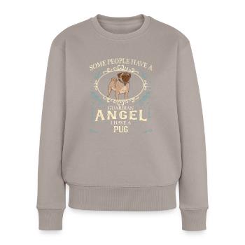 Carlin Pug Chien - Pull Premium bio Femme - taupe - Devant - Julia (174cm)