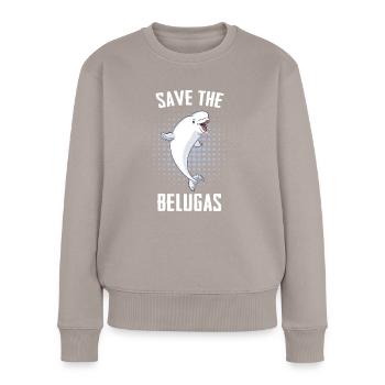 Bélugas Océan Bélugas Baleines - Pull Premium bio Femme - taupe - Devant - Julia (174cm)