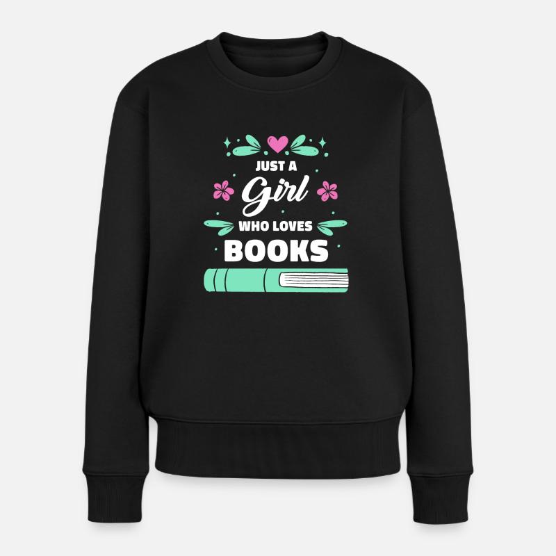 Bücher Buch lesen Bücherei Bibliothek Bücherwurm - Frauen Premium Bio Pullover - Schwarz