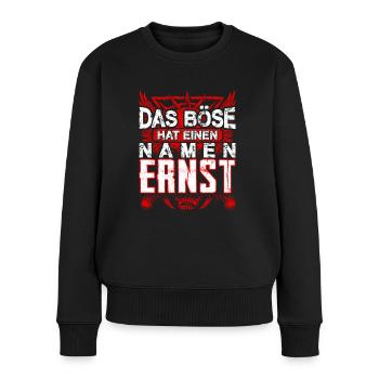 ERNST - Name - Frauen Premium Bio Pullover - Schwarz - Vorne - Julia (174cm)