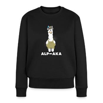 Lustiges Lama Alpaka Comic Tier Trend - Geschenk - Frauen Premium Bio Pullover - Schwarz - Vorne - Julia (174cm)