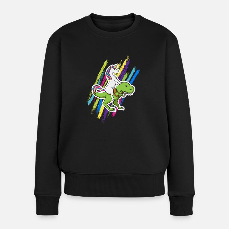 Einhorn Dinosaurier unicorn riding dino Geschenk - Frauen Premium Bio Pullover - Schwarz