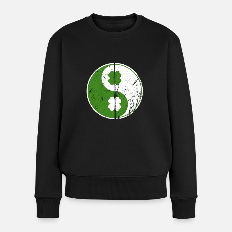 Yin Yang Shamrocks chinesisches Symbol St. Patrick - Frauen Premium Bio Pullover - Schwarz