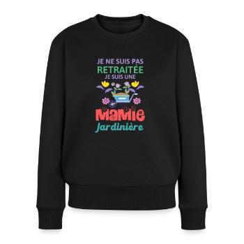 Je ne suis pas retraitée je suis mamie jardinière - Pull Premium bio Femme - noir - Devant - Julia (174cm)