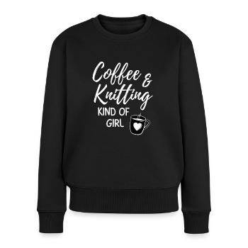 Kaffee & Stricken Art von Mädchen. - Frauen Premium Bio Pullover - Schwarz - Vorne - Julia (174cm)