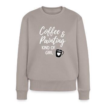 Café et peinture genre de fille. - Pull Premium bio Femme - taupe - Devant - Julia (174cm)