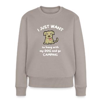 Je veux juste traîner avec mon chien et aller camper - Pull Premium bio Femme - taupe - Devant - Julia (174cm)