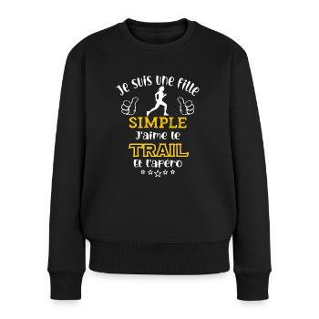 je suis une fille simple, j'aime trail et l'apéro - Pull Premium bio Femme - noir - Devant - Julia (174cm)