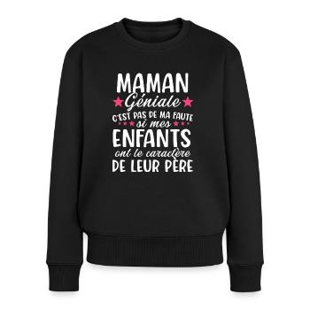 Maman géniale cadeau humour maman noël fête - Pull Premium bio Femme - noir - Devant - Julia (174cm)
