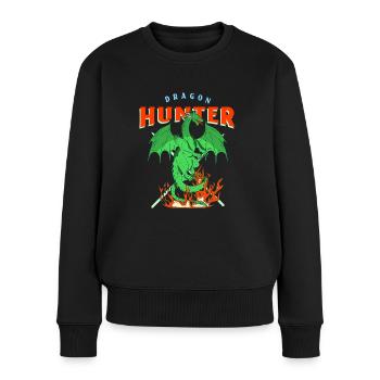 Drachen spuckt Feuer Geschenk Zeichentrickfigur - Frauen Premium Bio Pullover - Schwarz - Vorne - Julia (174cm)