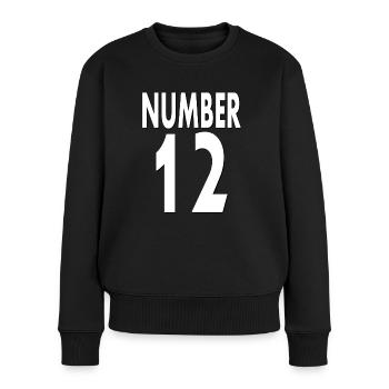 12e anniversaire Numéro 12 Numéro 12 Idée cadeau - Pull Premium bio Femme - noir - Devant - Julia (174cm)