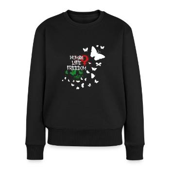 woman life freedom, schmetterlinge,iran,freiheit - Frauen Premium Bio Pullover - Schwarz - Vorne - Julia (174cm)