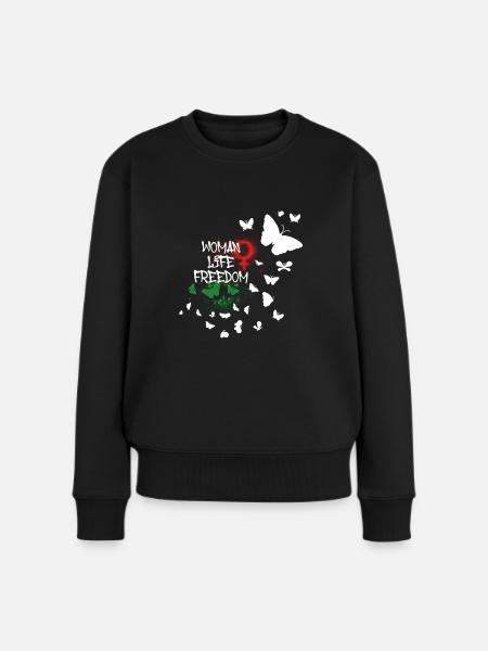 woman life freedom, schmetterlinge,iran,freiheit - Frauen Premium Bio Pullover - Schwarz