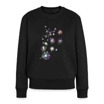 Pusteblume,,Blume,bunt, Sterne - Frauen Premium Bio Pullover - Schwarz - Vorne - Julia (174cm)