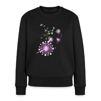 Pusteblume,Blume,bunt, Sterne - Frauen Premium Bio Pullover - Schwarz - Vorne - Julia (174cm)