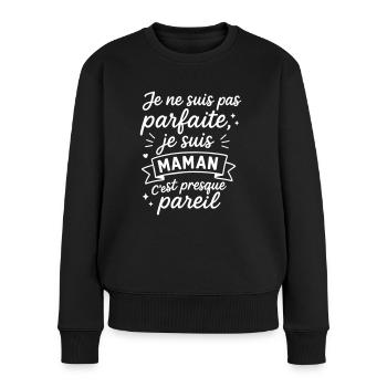 Pas parfaite,maman,fête des mères,Noël,Humour - Pull Premium bio Femme - noir - Devant - Julia (174cm)