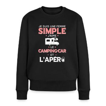 Femme simple aime le camping-car et l'apéro - Pull Premium bio Femme - noir - Devant - Julia (174cm)