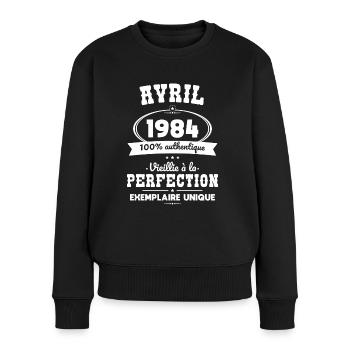 40-jähriges Jubiläum - April 1984 Perfektion - Frauen Premium Bio Pullover - Schwarz - Vorne - Julia (174cm)