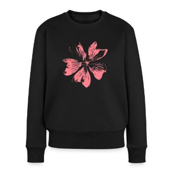Blume / Malve Blüte - ROSA - Vintage - Frauen Premium Bio Pullover - Schwarz - Vorne - Julia (174cm)