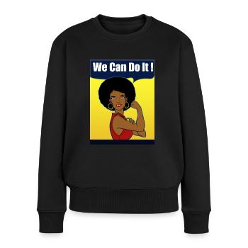 Starke Frau Afro-Schnitt wir schaffen es - Frauen Premium Bio Pullover - Schwarz - Vorne - Julia (174cm)
