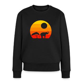 Retro Sonnenuntergang Elefant - Frauen Premium Bio Pullover - Schwarz - Vorne - Julia (174cm)