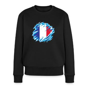 Frankreich Flagge Used Look Französische Fahne - Frauen Premium Bio Pullover - Schwarz - Vorne - Julia (174cm)
