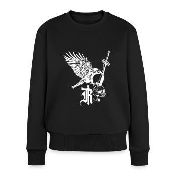 Rabe auf Schwert – Düsteres und mystisches Design - Frauen Premium Bio Pullover - Schwarz - Vorne - Julia (174cm)