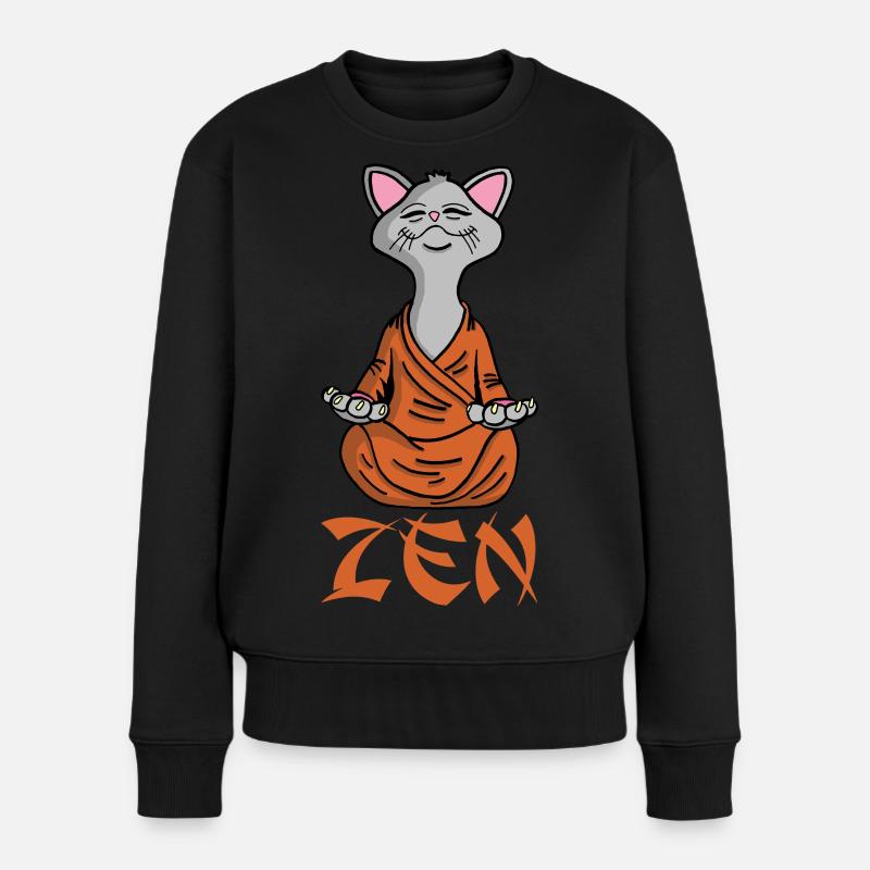 Zen-Katze - Frauen Premium Bio Pullover - Schwarz