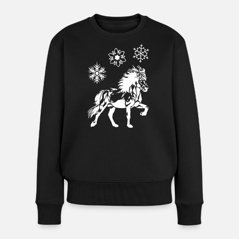 Edles Islandpferd Tölt Eiskristalle Damen Mädchen - Frauen Premium Bio Pullover - Schwarz