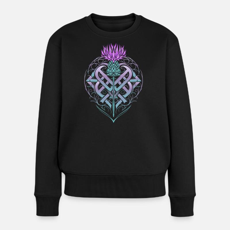 Distel Schild Celtic Knots Thistle Lover - Frauen Premium Bio Pullover - Schwarz