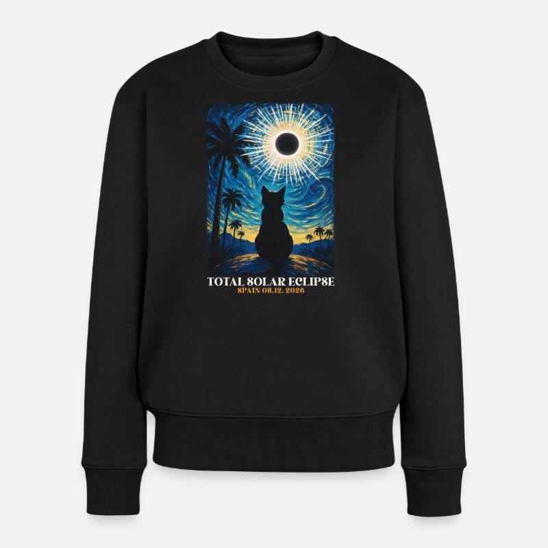 Totale Sonnenfinsternis Van Gogh Stil Spanien 2026 - Frauen Premium Bio Pullover - Schwarz