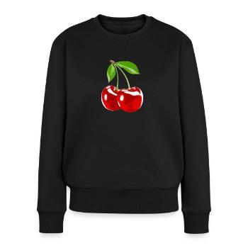 Cherry Kirsche Obst Ernte - Frauen Premium Bio Pullover - Schwarz - Vorne - Julia (174cm)