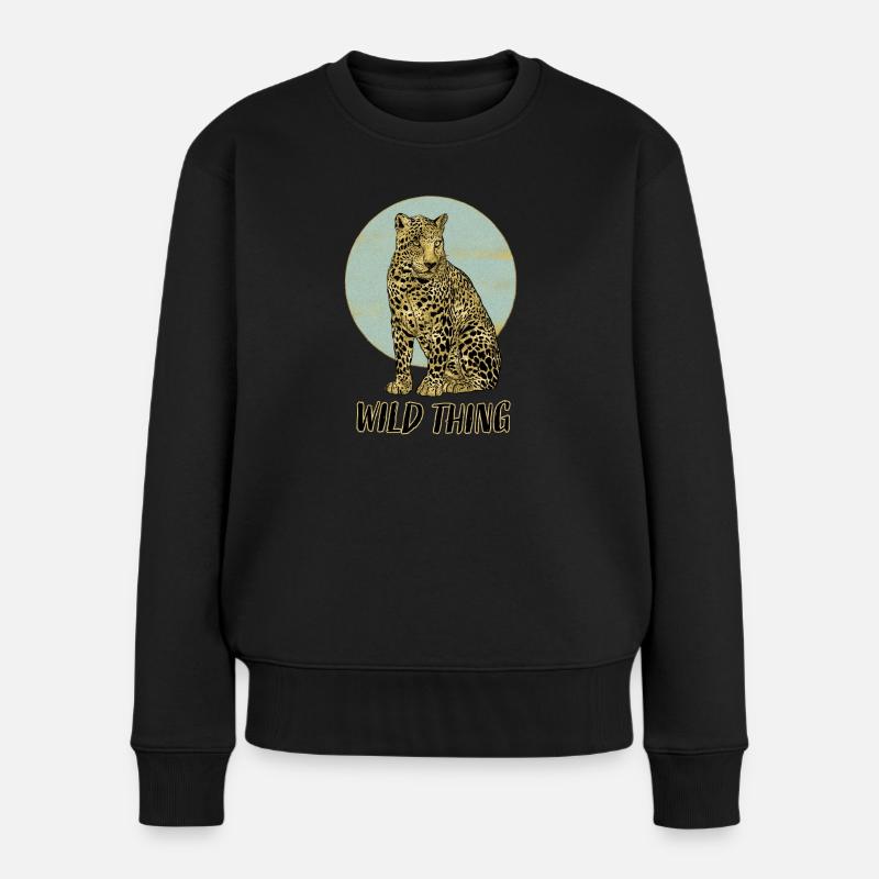 Wild Thing with Leopard - Women's Premium Organic Jumper - black