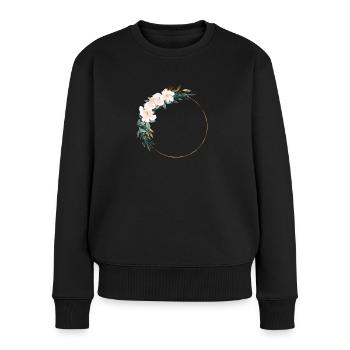 Personalisierbar Blumenkranz Boho - Frauen Premium Bio Pullover - Schwarz - Vorne - Julia (174cm)
