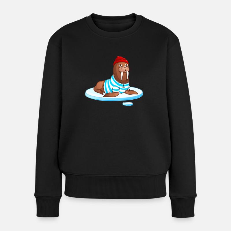 Hipster Walross | ⚓ Nordisch | Hanseatisch - Frauen Premium Bio Pullover - Schwarz