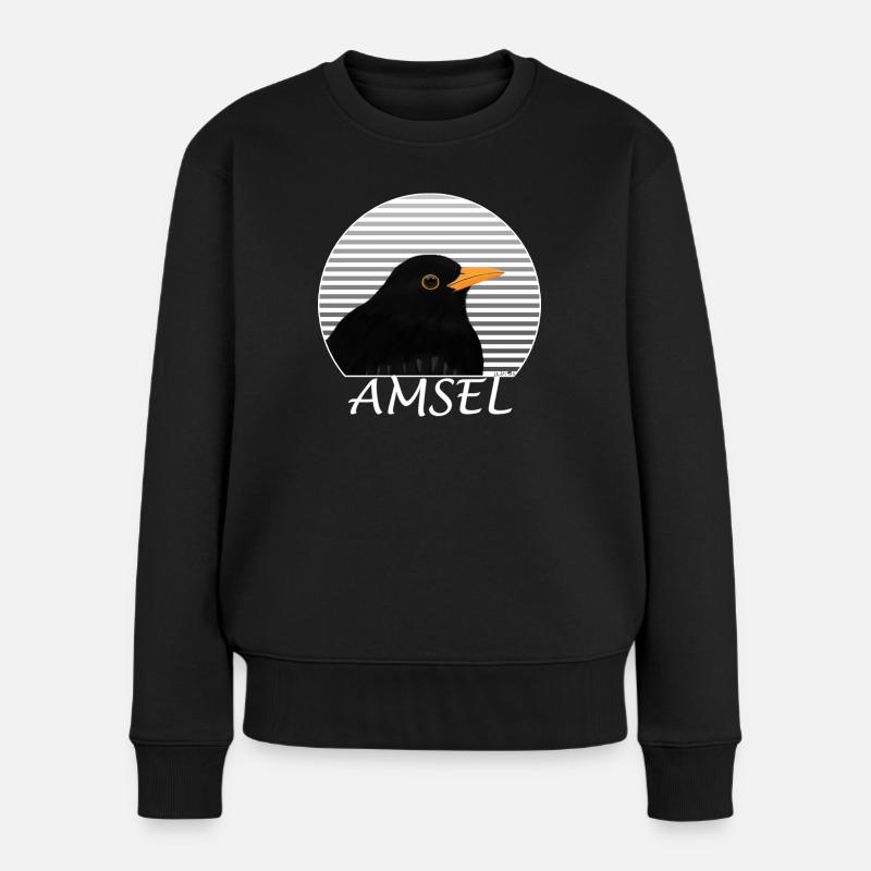 Amsel Vogel Zeichnung Ornithologe Biologe - Frauen Premium Bio Pullover - Schwarz