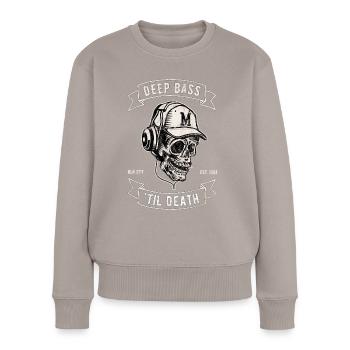 Deep Bass til death | Minimal Bass und EDM Design - Frauen Premium Bio Pullover - Taupe - Vorne - Julia (174cm)