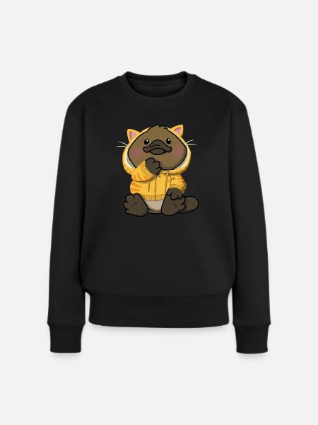 Süßes Schnabeltier im Katzenohr-Kapuzenpullover - Schnabeltier - Frauen Premium Bio Pullover - Schwarz