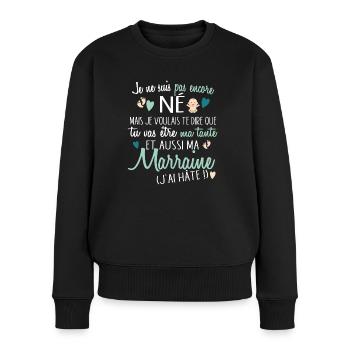 Marraine Tante Bébé Naissance Grossesse Cadeau - Pull Premium bio Femme - noir - Devant - Julia (174cm)