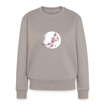 Kirschblüte Mond - Frauen Premium Bio Pullover - Taupe - Vorne - Julia (174cm)