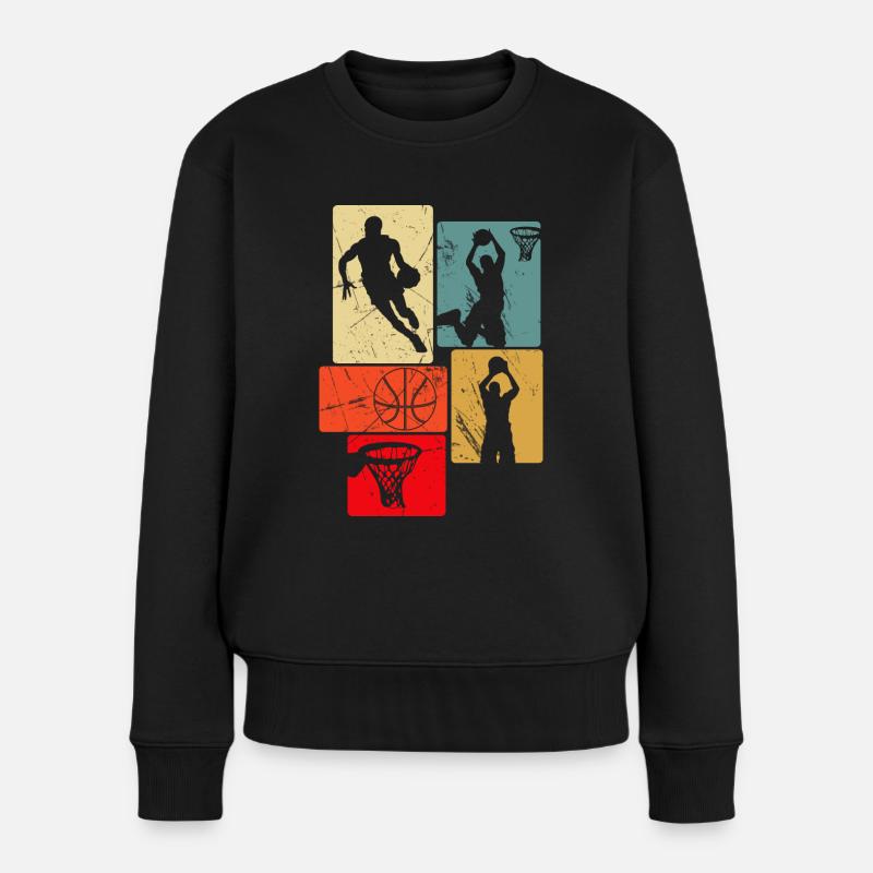 Basketball im Retro-Stil - Frauen Premium Bio Pullover - Schwarz